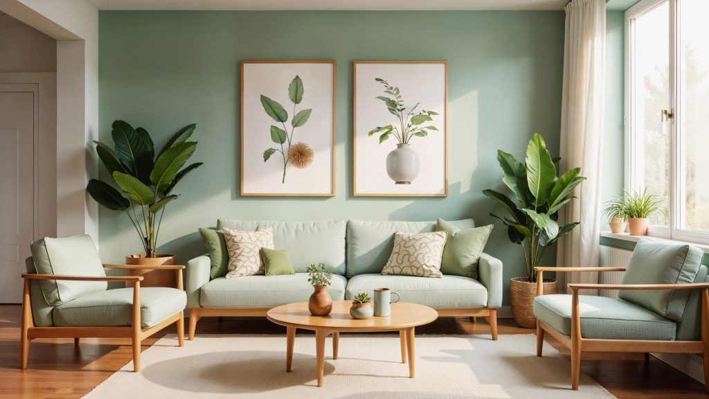 Le vert, couleur élégante pour un salon contemporain
